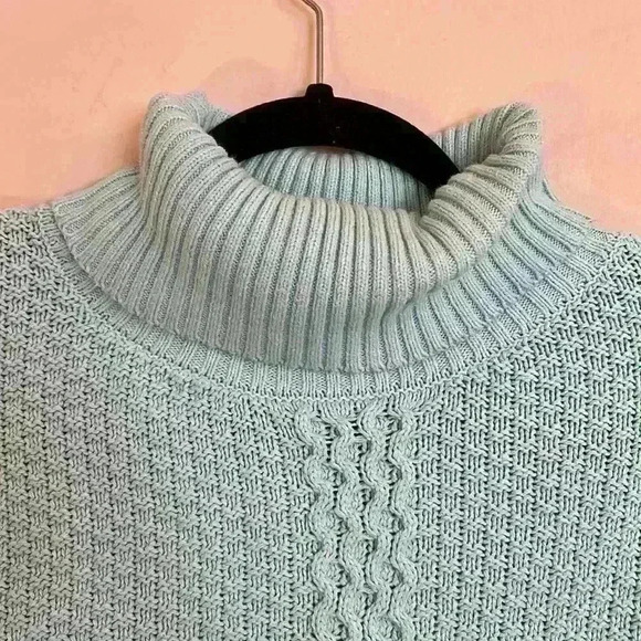 Ana Womens Cozy Turtleneck Chunky Cable Knit Sweater Aqua Blue Size Large - Picture 3 of 11